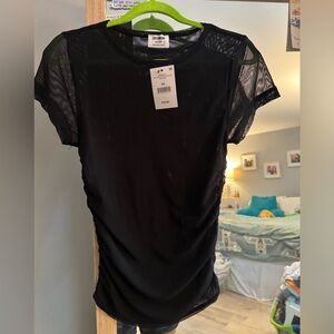 Cotton On Mesh Runched shirt - XS - Black - New with tags